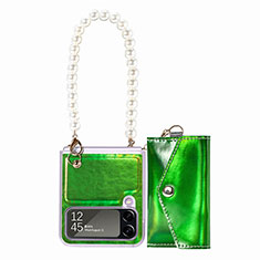 Luxury Leather Matte Finish and Plastic Back Cover Case B02 for Samsung Galaxy Z Flip4 5G Green
