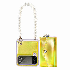 Luxury Leather Matte Finish and Plastic Back Cover Case B02 for Samsung Galaxy Z Flip4 5G Yellow
