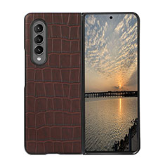 Luxury Leather Matte Finish and Plastic Back Cover Case B02 for Samsung Galaxy Z Fold3 5G Brown