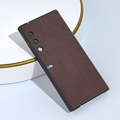 Luxury Leather Matte Finish and Plastic Back Cover Case B02H for Huawei Honor V Purse 5G Brown