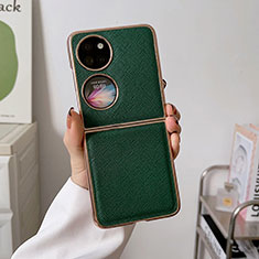 Luxury Leather Matte Finish and Plastic Back Cover Case B02H for Huawei P50 Pocket Green