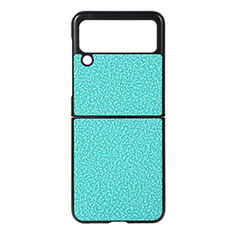 Luxury Leather Matte Finish and Plastic Back Cover Case B03 for Samsung Galaxy Z Flip3 5G Cyan