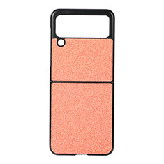 Luxury Leather Matte Finish and Plastic Back Cover Case B03 for Samsung Galaxy Z Flip3 5G Orange
