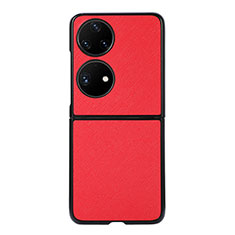 Luxury Leather Matte Finish and Plastic Back Cover Case B03H for Huawei P50 Pocket Red