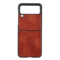 Luxury Leather Matte Finish and Plastic Back Cover Case B04 for Samsung Galaxy Z Flip3 5G Brown