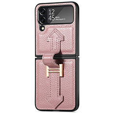 Luxury Leather Matte Finish and Plastic Back Cover Case B04 for Samsung Galaxy Z Flip4 5G Rose Gold