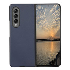 Luxury Leather Matte Finish and Plastic Back Cover Case B04 for Samsung Galaxy Z Fold4 5G Blue