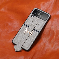 Luxury Leather Matte Finish and Plastic Back Cover Case B05 for Samsung Galaxy Z Flip4 5G Gray