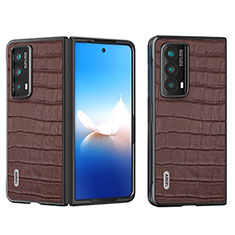 Luxury Leather Matte Finish and Plastic Back Cover Case B05H for Huawei Honor Magic Vs2 5G Brown
