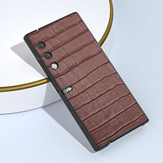 Luxury Leather Matte Finish and Plastic Back Cover Case B05H for Huawei Honor V Purse 5G Brown