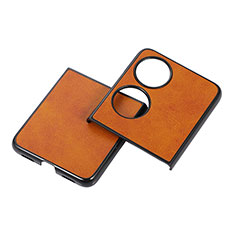 Luxury Leather Matte Finish and Plastic Back Cover Case B05H for Huawei P60 Pocket Brown