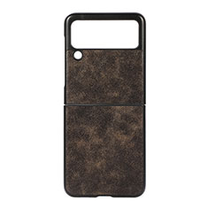 Luxury Leather Matte Finish and Plastic Back Cover Case B06 for Samsung Galaxy Z Flip3 5G Brown