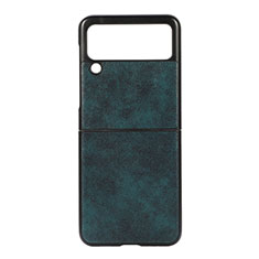 Luxury Leather Matte Finish and Plastic Back Cover Case B06 for Samsung Galaxy Z Flip3 5G Green