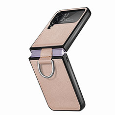 Luxury Leather Matte Finish and Plastic Back Cover Case B06 for Samsung Galaxy Z Flip4 5G Khaki