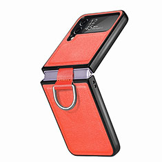 Luxury Leather Matte Finish and Plastic Back Cover Case B06 for Samsung Galaxy Z Flip4 5G Orange