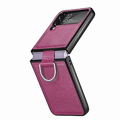 Luxury Leather Matte Finish and Plastic Back Cover Case B06 for Samsung Galaxy Z Flip4 5G Purple