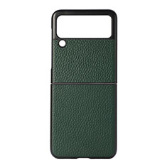 Luxury Leather Matte Finish and Plastic Back Cover Case B07 for Samsung Galaxy Z Flip3 5G Green