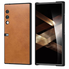Luxury Leather Matte Finish and Plastic Back Cover Case B09H for Huawei Honor V Purse 5G Brown