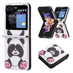Luxury Leather Matte Finish and Plastic Back Cover Case BF1 for Samsung Galaxy Z Flip5 5G White