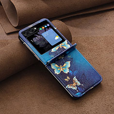 Luxury Leather Matte Finish and Plastic Back Cover Case BF2 for Samsung Galaxy Z Flip5 5G Blue