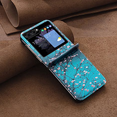 Luxury Leather Matte Finish and Plastic Back Cover Case BF2 for Samsung Galaxy Z Flip5 5G Cyan
