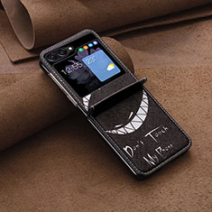 Luxury Leather Matte Finish and Plastic Back Cover Case BF2 for Samsung Galaxy Z Flip5 5G Dark Gray