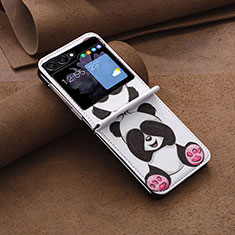 Luxury Leather Matte Finish and Plastic Back Cover Case BF2 for Samsung Galaxy Z Flip5 5G White