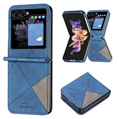 Luxury Leather Matte Finish and Plastic Back Cover Case BF3 for Samsung Galaxy Z Flip5 5G Blue