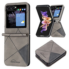 Luxury Leather Matte Finish and Plastic Back Cover Case BF3 for Samsung Galaxy Z Flip5 5G Gray