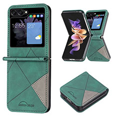Luxury Leather Matte Finish and Plastic Back Cover Case BF3 for Samsung Galaxy Z Flip5 5G Green