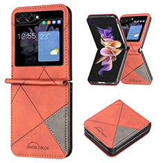 Luxury Leather Matte Finish and Plastic Back Cover Case BF3 for Samsung Galaxy Z Flip5 5G Orange