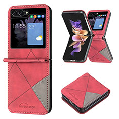 Luxury Leather Matte Finish and Plastic Back Cover Case BF3 for Samsung Galaxy Z Flip5 5G Red