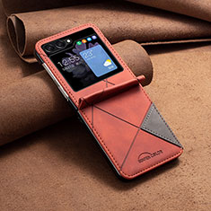 Luxury Leather Matte Finish and Plastic Back Cover Case BF4 for Samsung Galaxy Z Flip5 5G Orange