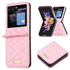 Luxury Leather Matte Finish and Plastic Back Cover Case BF5 for Samsung Galaxy Z Flip5 5G Rose Gold