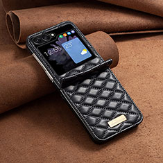 Luxury Leather Matte Finish and Plastic Back Cover Case BF6 for Samsung Galaxy Z Flip5 5G Black
