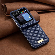 Luxury Leather Matte Finish and Plastic Back Cover Case BF6 for Samsung Galaxy Z Flip5 5G Blue