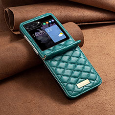 Luxury Leather Matte Finish and Plastic Back Cover Case BF6 for Samsung Galaxy Z Flip5 5G Green
