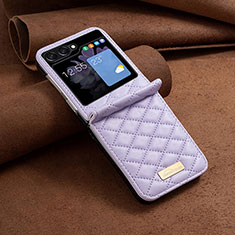 Luxury Leather Matte Finish and Plastic Back Cover Case BF6 for Samsung Galaxy Z Flip5 5G Purple