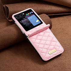 Luxury Leather Matte Finish and Plastic Back Cover Case BF6 for Samsung Galaxy Z Flip5 5G Rose Gold