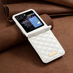 Luxury Leather Matte Finish and Plastic Back Cover Case BF6 for Samsung Galaxy Z Flip5 5G White