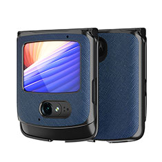 Luxury Leather Matte Finish and Plastic Back Cover Case BH1 for Motorola Moto RAZR (2022) 5G Blue