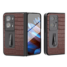 Luxury Leather Matte Finish and Plastic Back Cover Case BH11 for Oppo Find N2 5G Brown