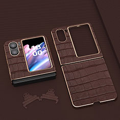 Luxury Leather Matte Finish and Plastic Back Cover Case BH12 for Oppo Find N2 Flip 5G Brown