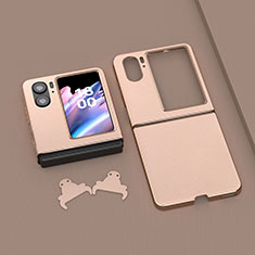 Luxury Leather Matte Finish and Plastic Back Cover Case BH13 for Oppo Find N2 Flip 5G Gold