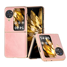 Luxury Leather Matte Finish and Plastic Back Cover Case BH13 for Oppo Find N3 Flip 5G Rose Gold