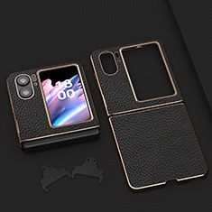 Luxury Leather Matte Finish and Plastic Back Cover Case BH14 for Oppo Find N2 Flip 5G Black