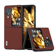 Luxury Leather Matte Finish and Plastic Back Cover Case BH15 for Oppo Find N3 Flip 5G Brown