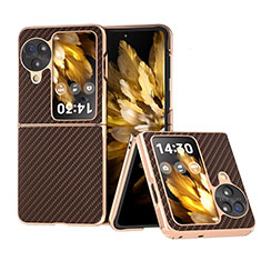 Luxury Leather Matte Finish and Plastic Back Cover Case BH17 for Oppo Find N3 Flip 5G Brown