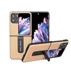 Luxury Leather Matte Finish and Plastic Back Cover Case BH18 for Oppo Find N2 Flip 5G Gold