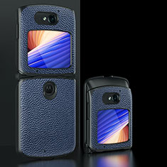 Luxury Leather Matte Finish and Plastic Back Cover Case BH2 for Motorola Moto RAZR (2022) 5G Blue